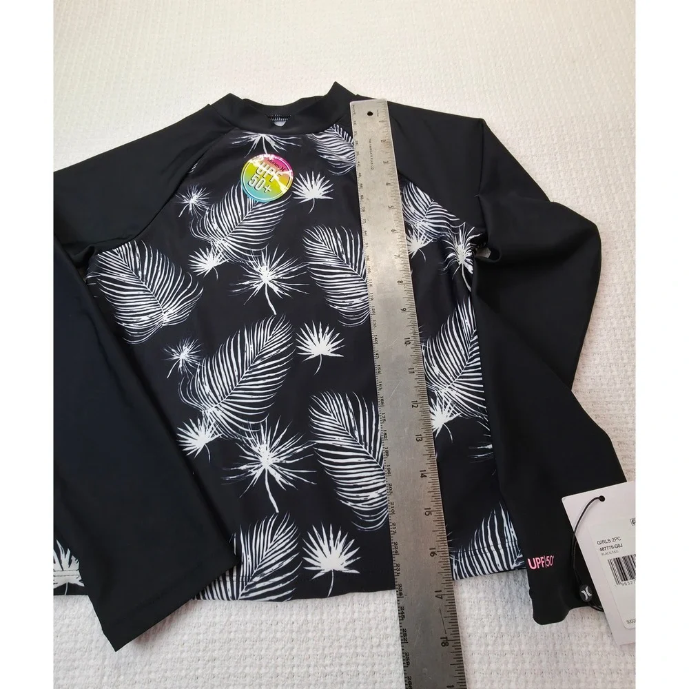 Hurley Rash Guard Girls Size 12 Black Sail New Tropical Long Sleeve UPF 50+ Top